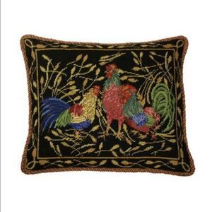 VNT Roosters Wool  Hand Needlepoint Pillow Cover(Black) 16x20